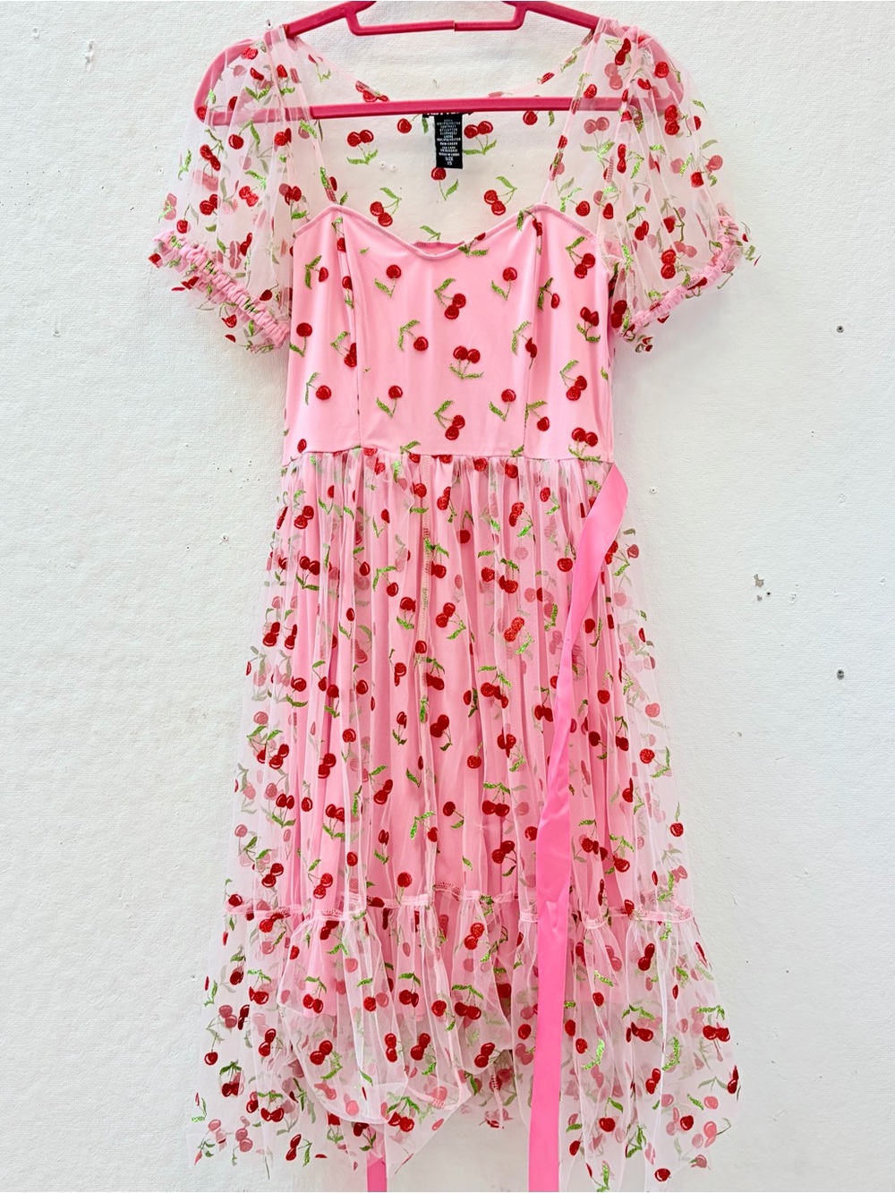 Sparkly Pink Cherry Mesh Fairy Dress